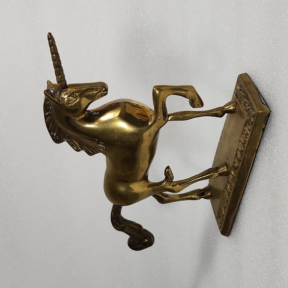 Vintage Solid Brass Prancing Unicorn Figurine Statuette 6" - Picture 4 of 10